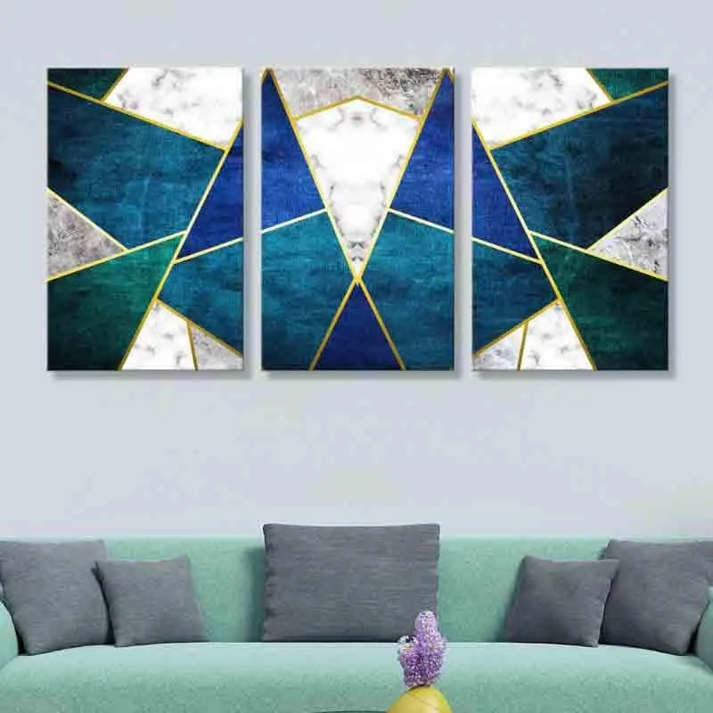Abstract Grid Poly Canvas Wall Art - Set of Three media 1