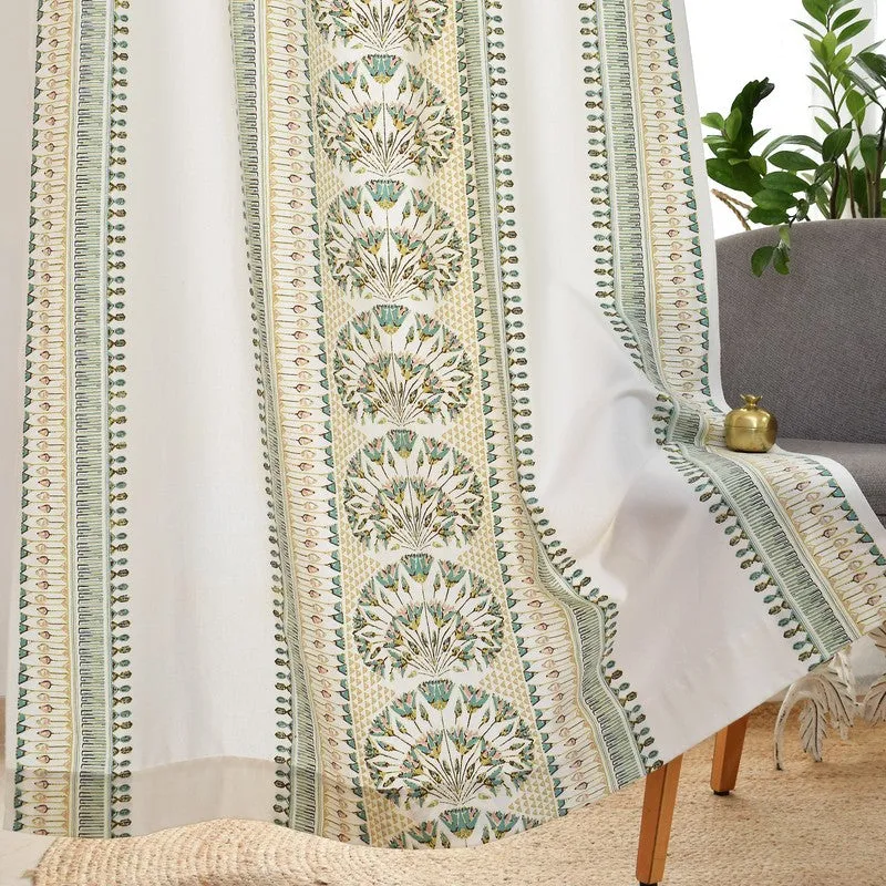 Tranquebar Home Parallel Grace Cotton Curtains(Green) - Set Of Two media 1