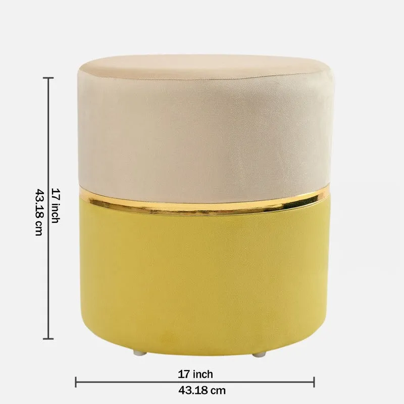 Dualtone Solid Velvet Pouffe - Beige & Yellow media 6