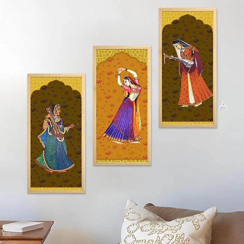 Nritha Vilasini Mughal Wall Art With Frame (Brown) - Set Of Three media 4