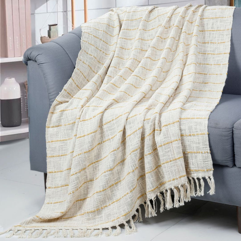 Pebble Wrap Striped Throw - Off White & Yellow