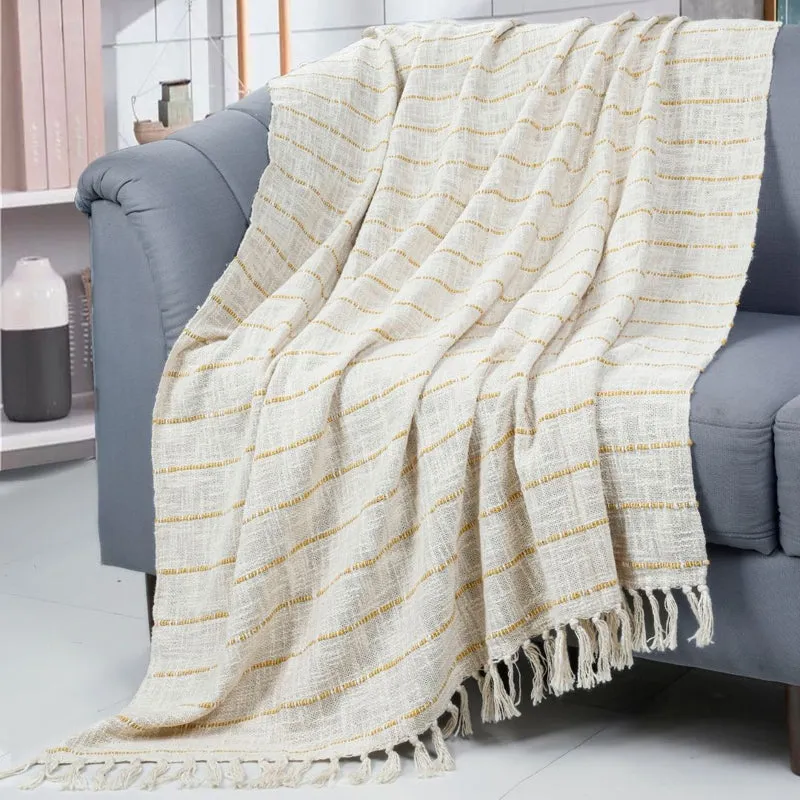 Pebble Wrap Striped Throw - Off White & Yellow media 1