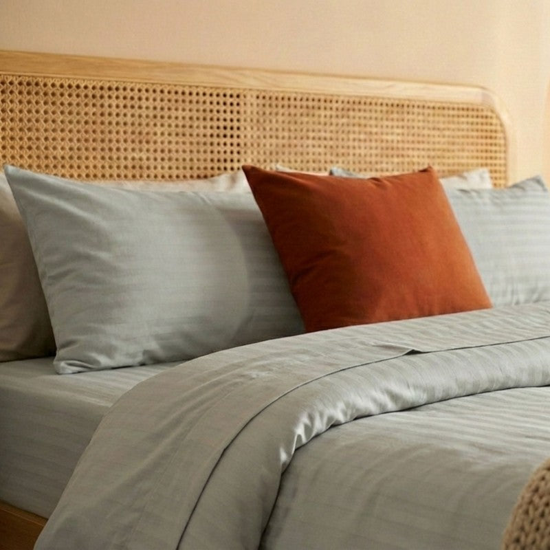 Adalyn Striped Cotton Bedsheet (Silver) - 210 TC media 3
