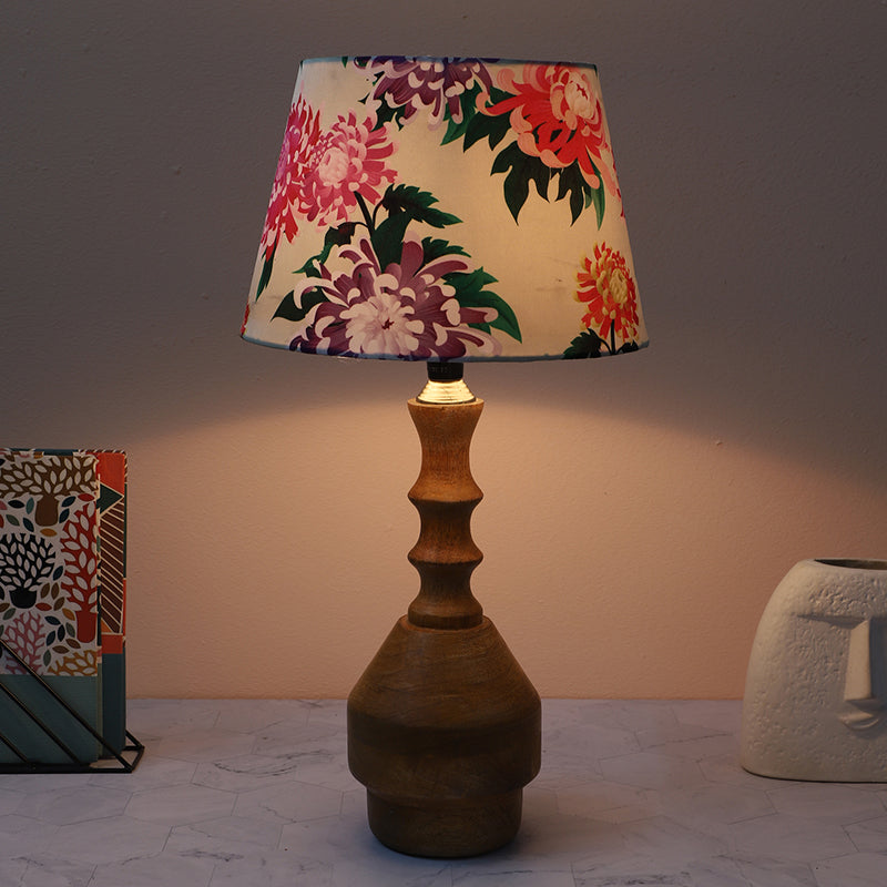 Miyabi Glyph Printed Mango Wood Table Lamp - Multicolor