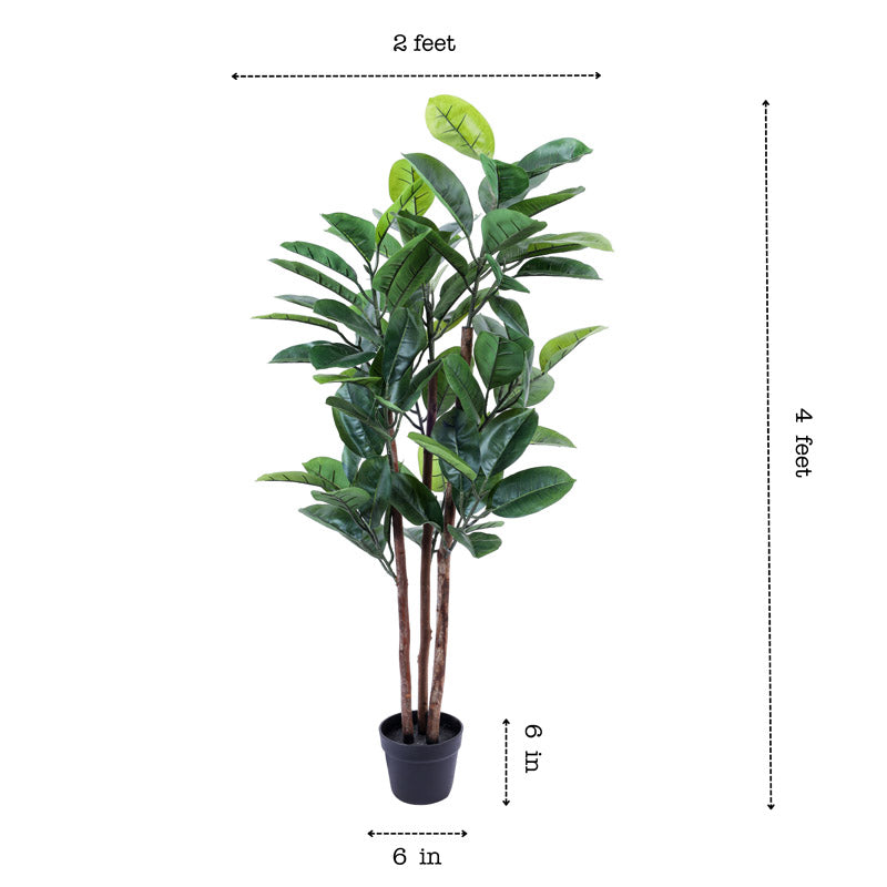 Artificial Realistic Rubber Tree With Black Plastic Pot - 3.9 Feet media 8