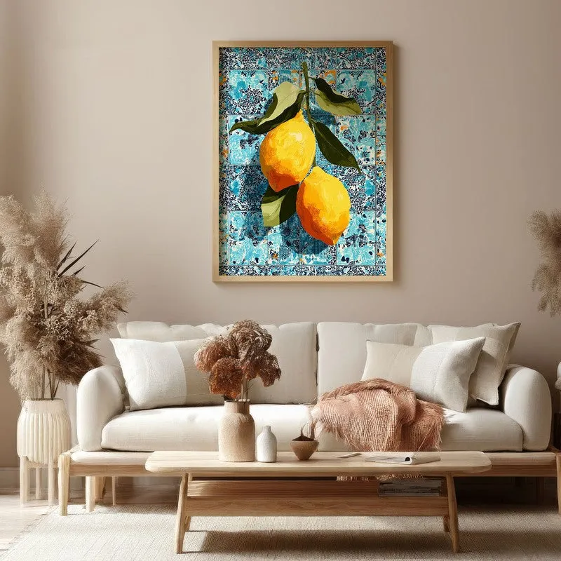 Zestara Lemon Foliage Canvas Wall Painting With Brown Frame media 4