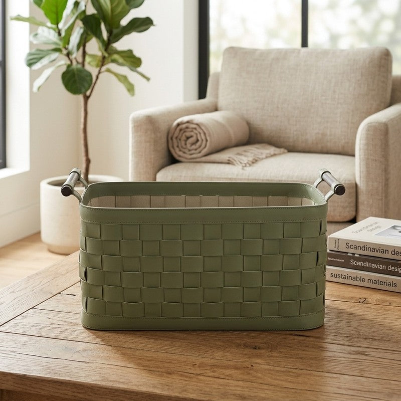 Elegra Faux Leather Storage Basket - Green