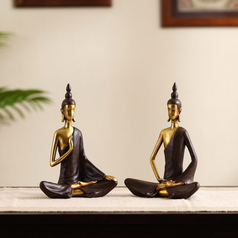 Meditating Buddha Harmony Showpiece - Set Of Two