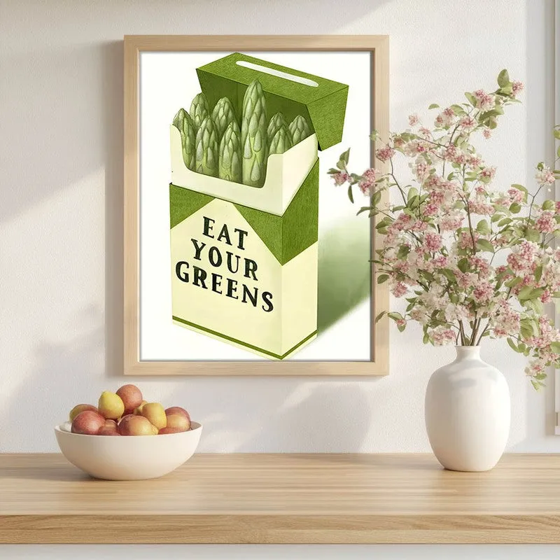Eat Your Greens Archival Canvas Wall Art - Brown media 1