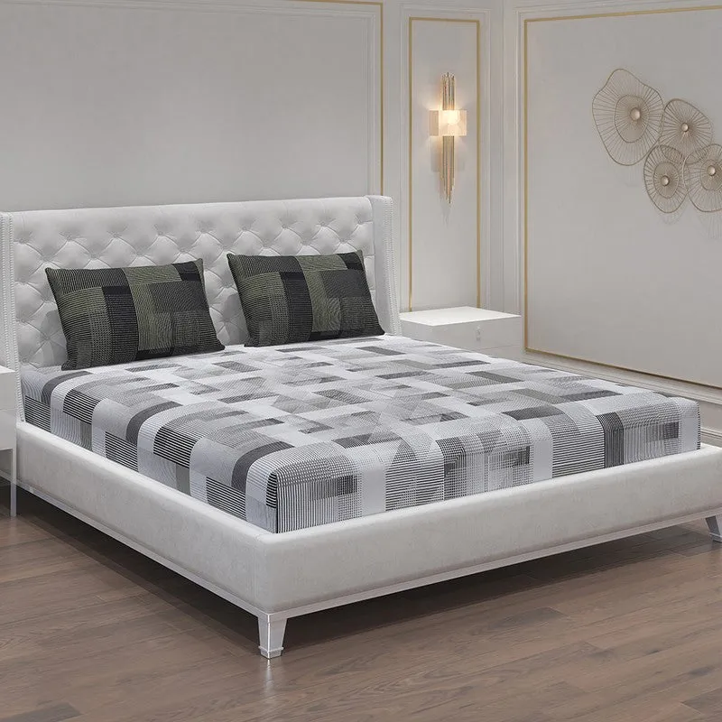 Monte Carlo Checkora Cotton Bedsheet (White,Olive Green) - 104 TC media 1