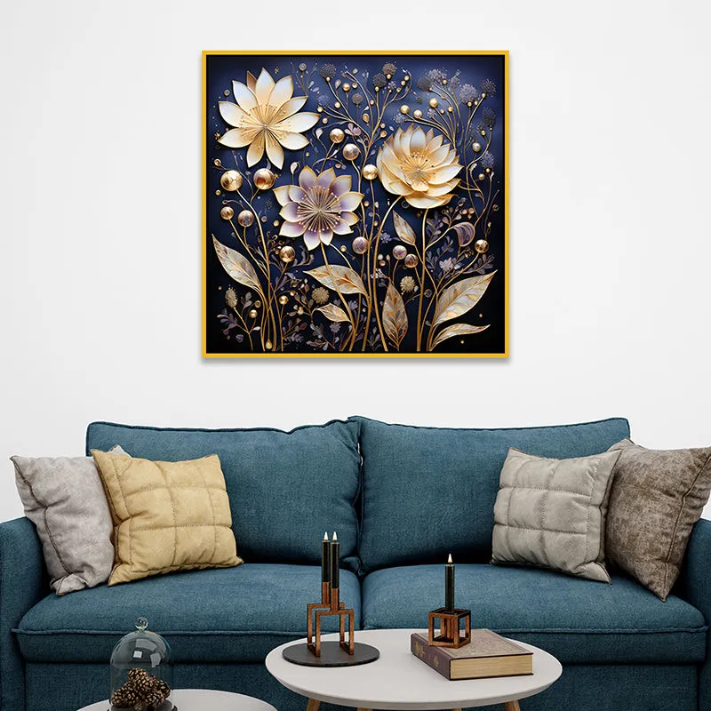 Petals Of Dark Canvas Wall Painting With Frame - Gold media 4