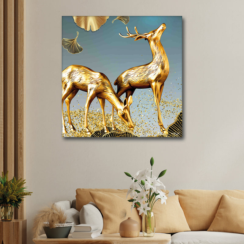 Golden Stags Canvas Wall Painting