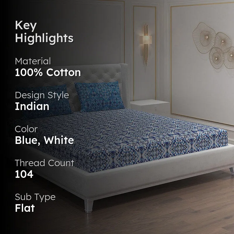 Monte Carlo Petal Aura Cotton Bedsheet (Blue,White) - 104 TC media 2