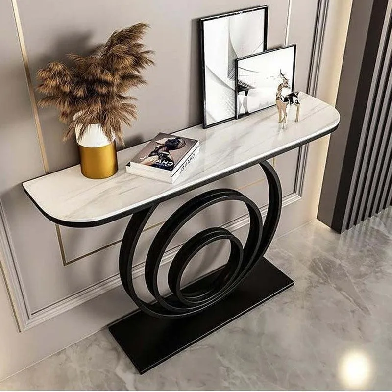Circular Ring Metal Console Table with Marble Top - Large media 1