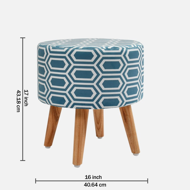 Hexora Geometric Velvet Ottoman - Blue media 7