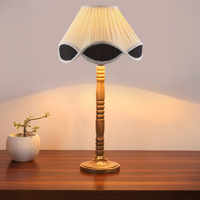 Terra Light Table Lamp With Carved Wooden Base - White,Brown