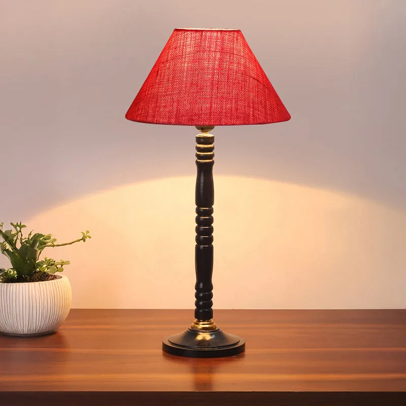 Loft Gleam Table Lamp With Carved Wooden Base - Red,Black media 1