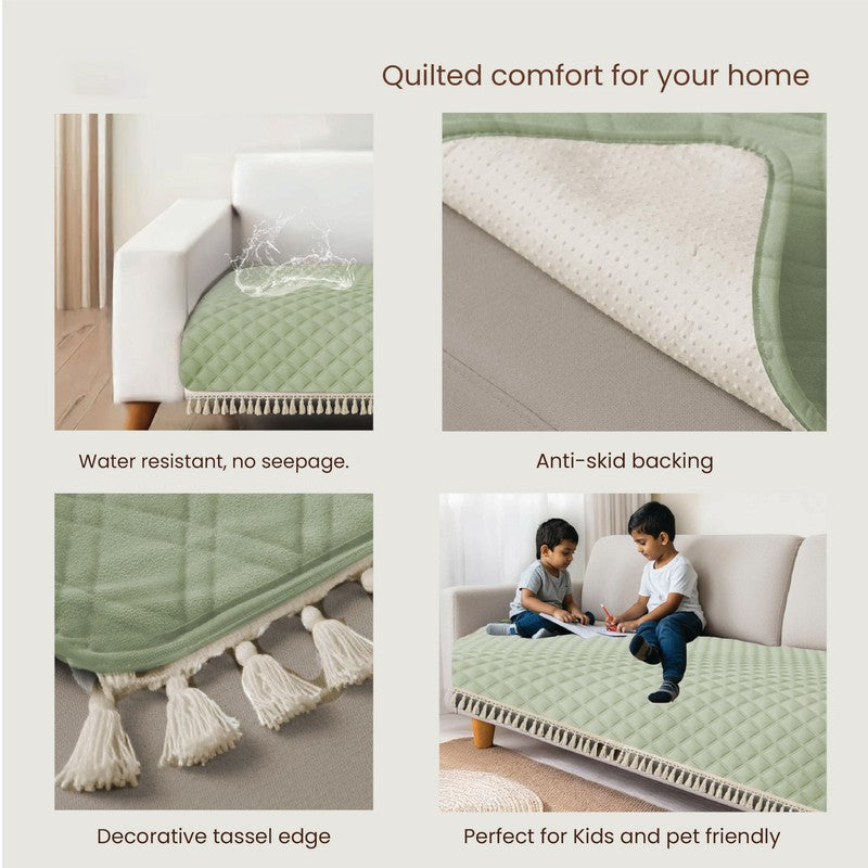 Urban Space Quilted Geometric Cotton Sofa Cover - Green media 6