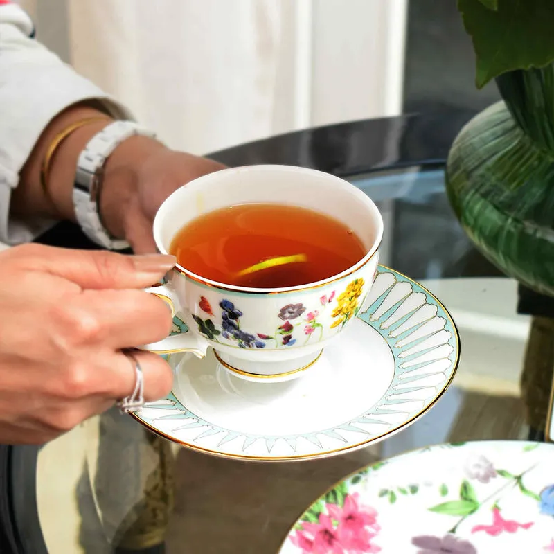 Basant 24k Gold Brushed Porcelain Tea Cup & Saucer (300 mL) - Set of Six media 3