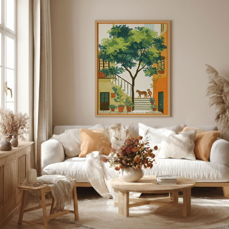 Verdara Courtyard Canvas Wall Painting With Brown Frame