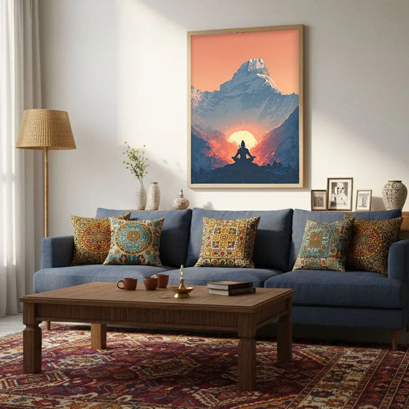 Mahadev Meditating Blissful III Wall art - Natural Brown Frame media 4