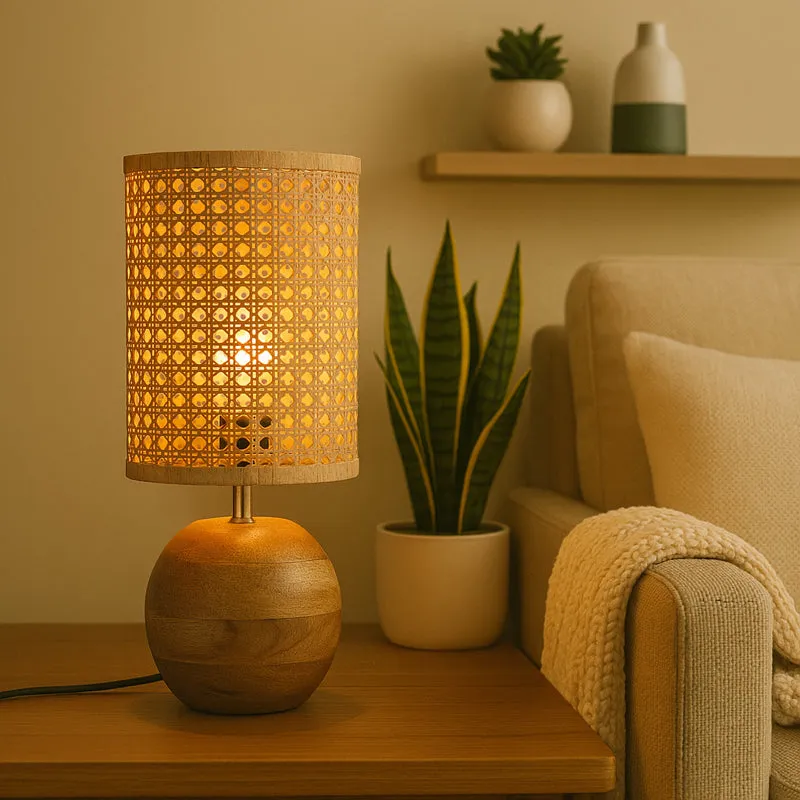 GridLit Rattan Table Lamp - Beige,Brown media 1