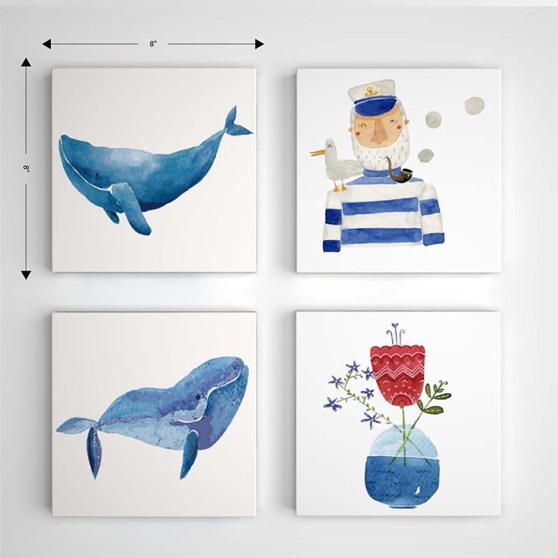 Blue Whale Cartoon Canvas Wall Art - Set Of Four media 4