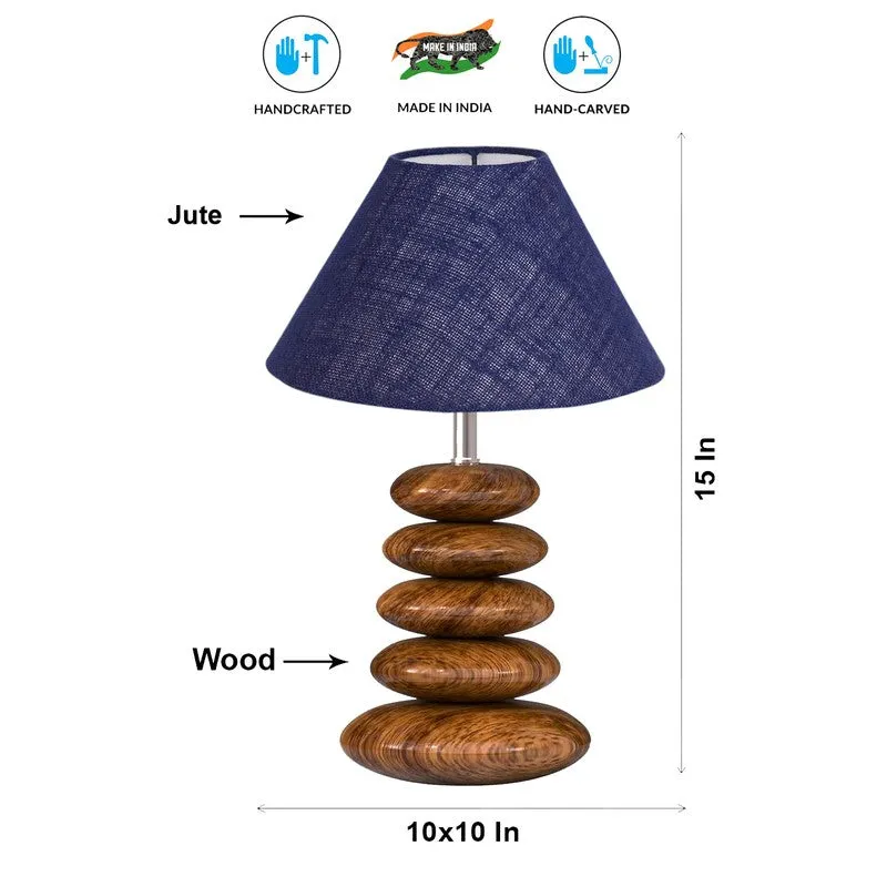 Gleven Jute Table Lamp With Wooden Base - Blue media 7