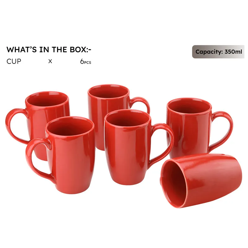Kopi Ceramic Coffee Mug (Red/350 mL Each) - Set Of Six media 5