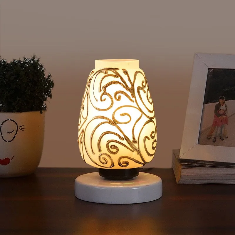 Everdeen Glass Table Lamp With Wooden Base - White & Gold media 3
