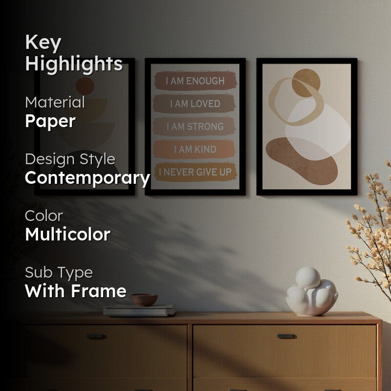 Motivational Affirmations Paper Wall Painting With Frame - Set Of Three media 2