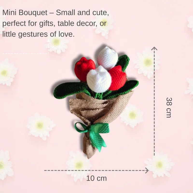 Crochet Handmade Rose Bouquet (White,Red) - Set Of Four media 9