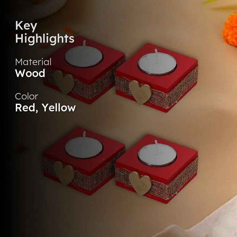 Burning Hearts Wood Tea Light Holder - Set Of Four media 2