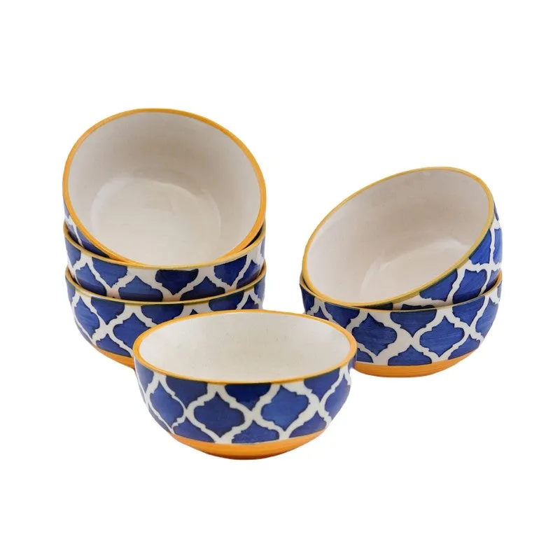 PetalEdge Ceramic Snack Bowls (Blue, 200 mL Each) - Set Of Six media 3