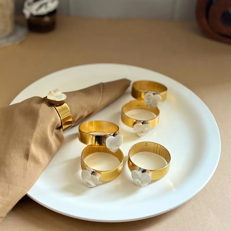 Asher Heart Handcrafted Mother Of Pearl Napkin Rings - Set Of Six media 1