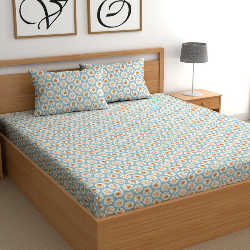 Belinda II Microfiber Microfiber Bedsheet (Sky Blue) - 150 GSM