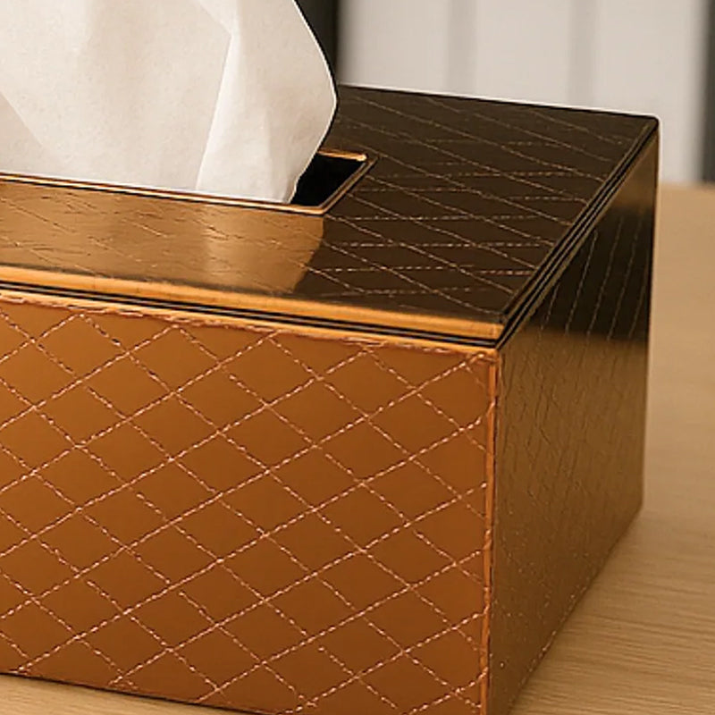 Aurin Faux Leather Tissue Box - Gold media 3