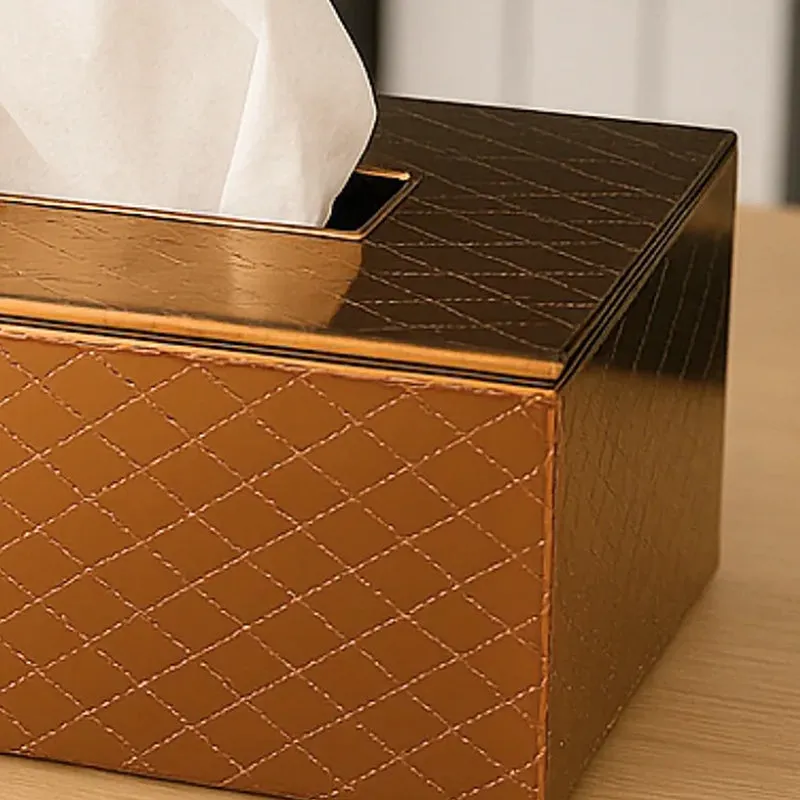 Aurin Faux Leather Tissue Box - Gold media 3