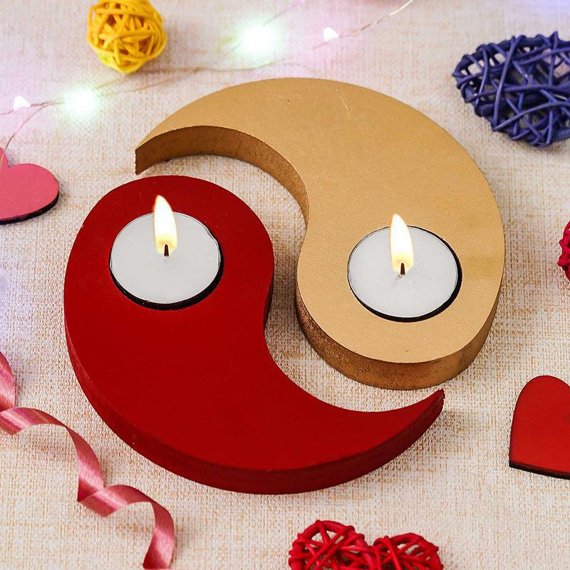 Red Yin Yang Wood Tea Light Holder - Set Of Twelve media 3