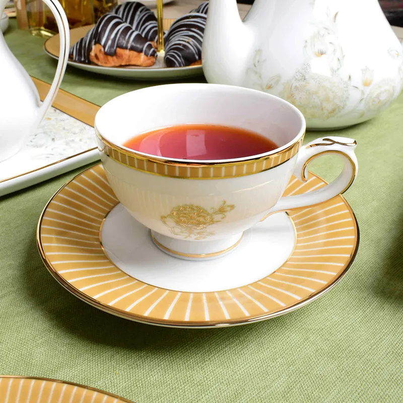 Gilded Iris 24k Gold Brushed Porcelain Tea Cup & Saucer (300 mL) - Set of Six media 3