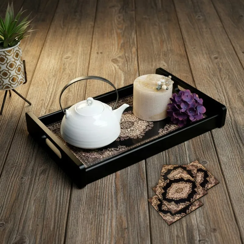 Opulen Serving Tray with 4 Coasters - Five Piece Set media 1