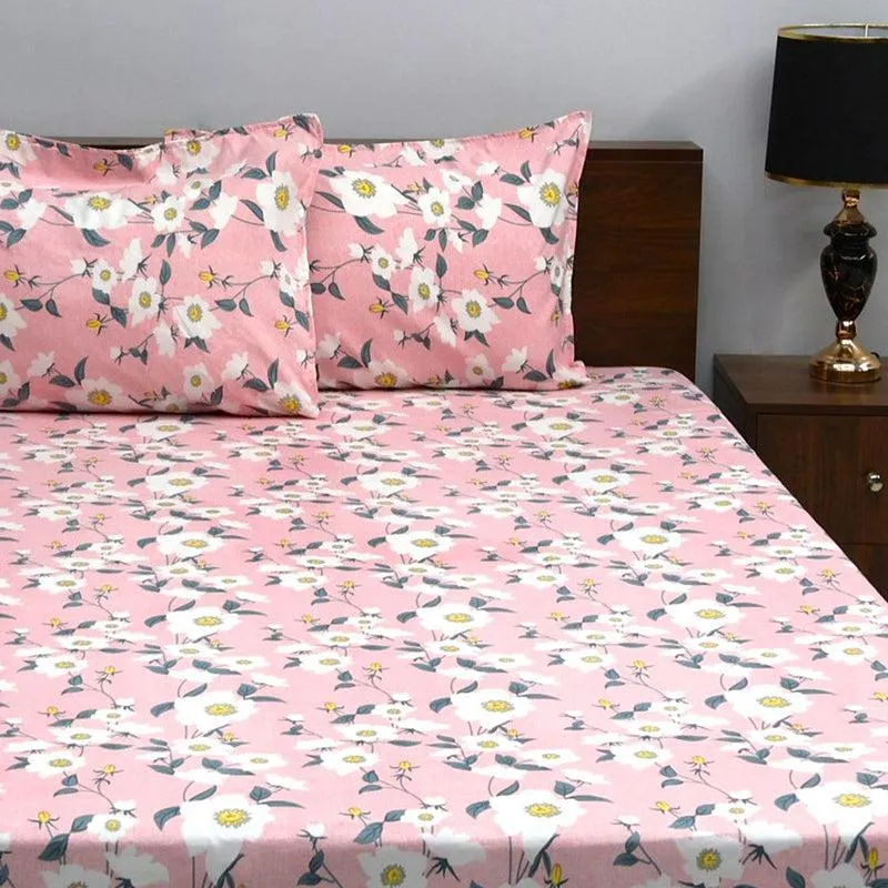 Leena Floral Microfiber Bedsheet (Pink) - 110 GSM media 1