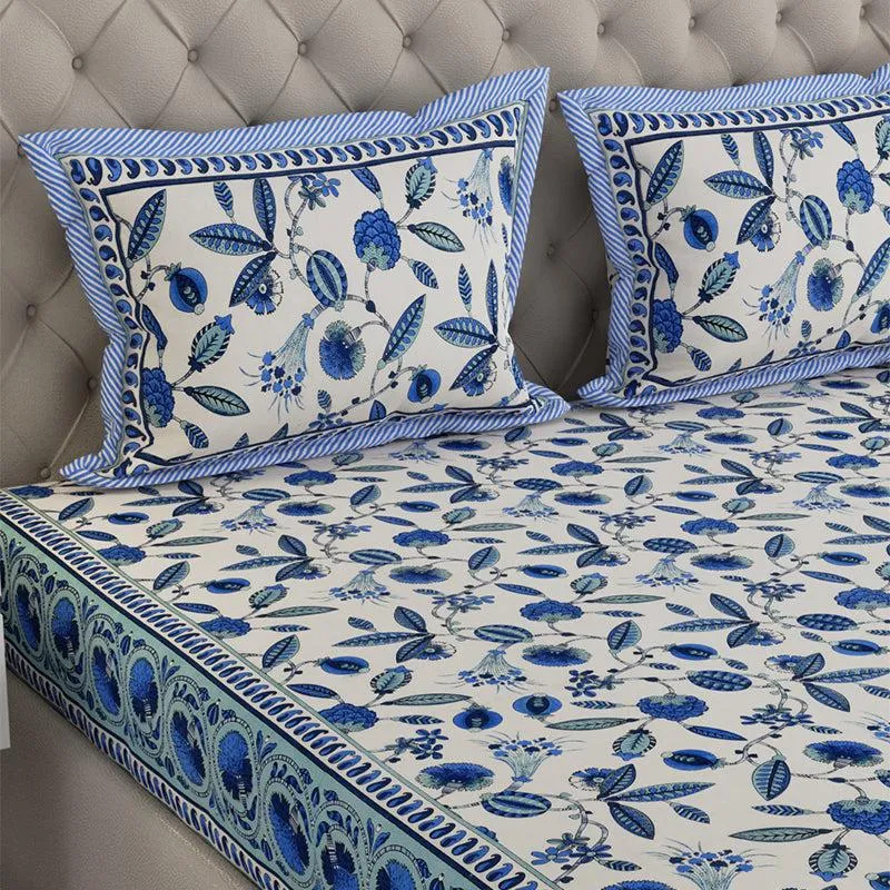 Suvarna Printed Cotton Bedsheet (Blue) - 240 TC media 4