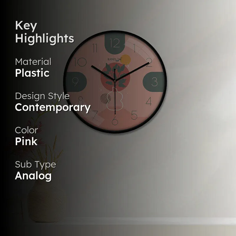 Roseate Round Analog Wall Clock - Pink media 2