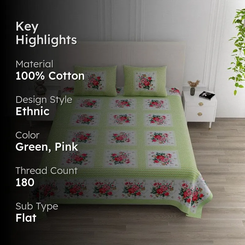 Neve Floral Cotton Bedsheet (Green) - 180 TC media 2