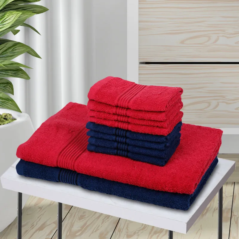 Comfora Bath & Face Towel Set (Blue,Red) - Ten Piece Set media 1