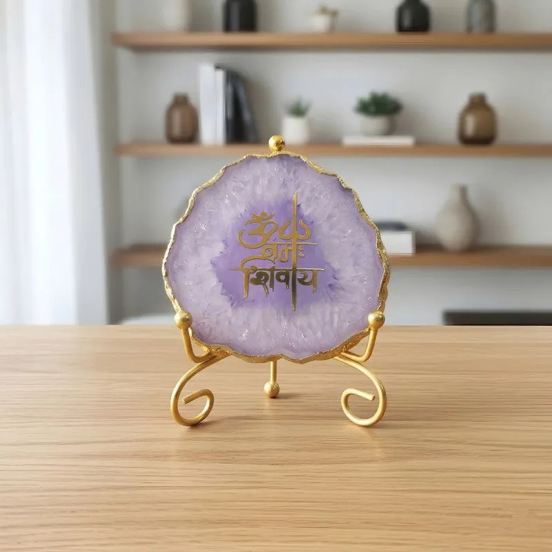 Om Namah Shivay Agate Showpiece With Stand - Lilac media 4