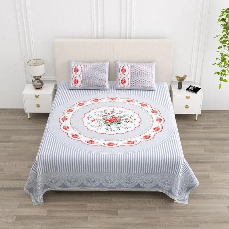 Magnus Floral Cotton Bedsheet (Dark Blue) - 180 TC media 1