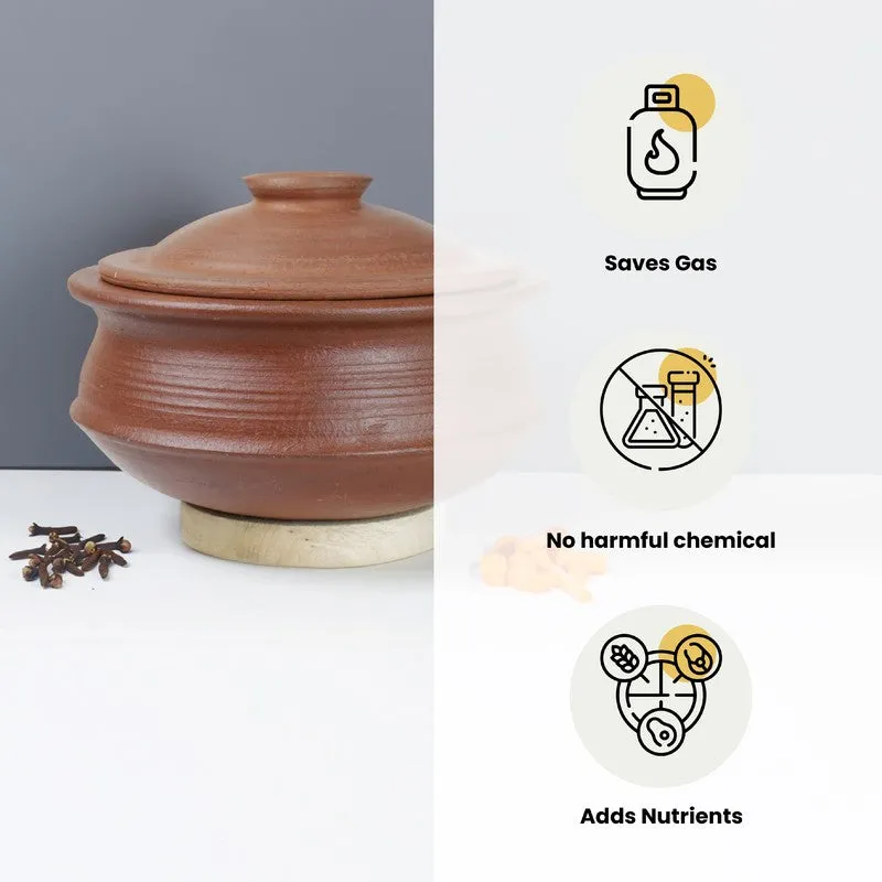 Kalinaw Biriyani Clay Pot With Lid Brown 3000 mL / 10 Inches - 5