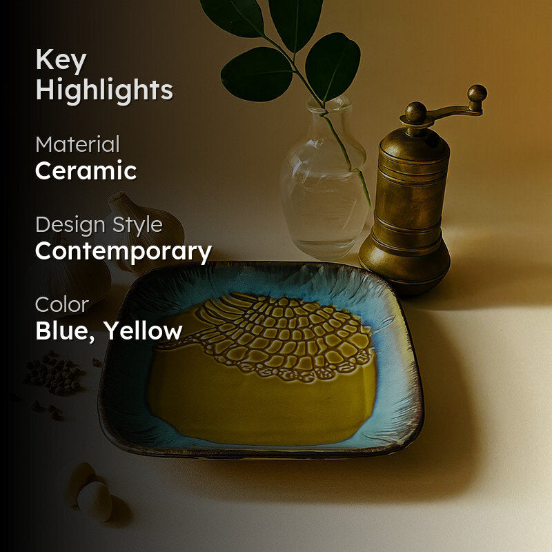 Planar Ceramic Platter - Beige, Teal media 2